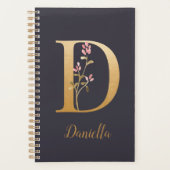 Persoonlijk gouden blauw elegant bloemig monogram  planner (Voorkant)
