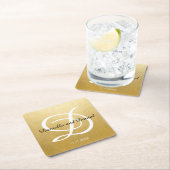 Persoonlijk gouden bolletje witmonogram bruiloft kartonnen onderzetters (Insitu)