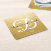 Persoonlijk gouden bolletje witmonogram bruiloft kartonnen onderzetters (Schuin)