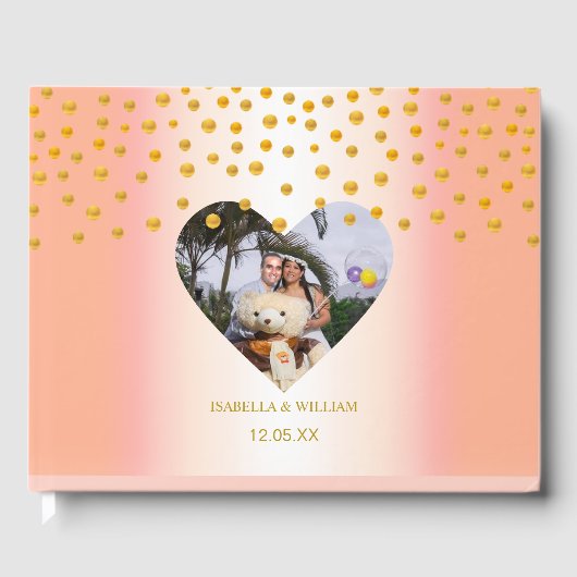 Persoonlijk gouden confetti op roze goud gastenboek (Voorkant)