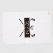 Persoonlijk gouden en zwart monogram golfhanddoek (Horizontaal)