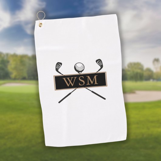 Persoonlijk gouden en zwart monogram golfhanddoek