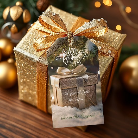 Persoonlijk gouden kerstcadeau cadeaulabel