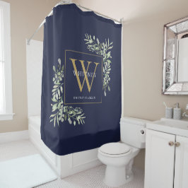 Persoonlijk gouden monogram groen Navy blauw Douchegordijn
