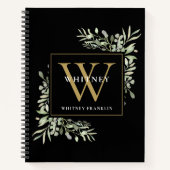 Persoonlijk gouden monogram groen zwart notitieboek (Voorkant)