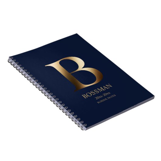 Persoonlijk Gouden Monogram | Marineblauw Notitieboek (Rechterzijde)