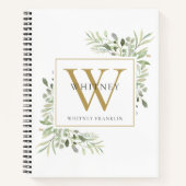 Persoonlijk gouden monogram moderne groenbladeren notitieboek (Voorkant)