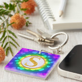 Persoonlijk gouden monogram, regenboog hart sleutelhanger (Voorkant Rechts)
