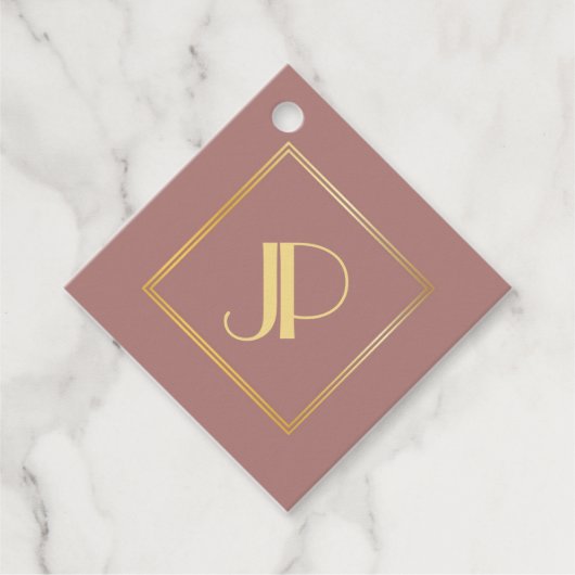 Persoonlijk gouden monogram roze goud sjabloon bedankjes labels (Voorkant)