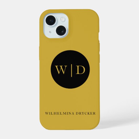 Persoonlijk gouden monogrammetaal iPhone 15 case (Achterkant)