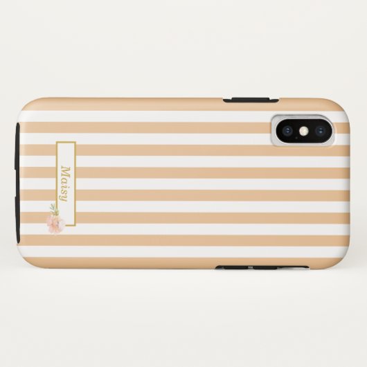 Persoonlijk gouden perzik en wit gestreept Case-Mate iPhone case (Achterkant (horizontaal))