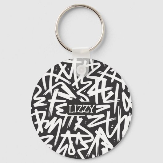 Persoonlijk Graffiti Naam Patroon — Aangepaste Ste Sleutelhanger (Voorkant)
