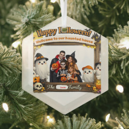 Persoonlijk Grappig Geesten Familie Halloween Foto Glas Ornament
