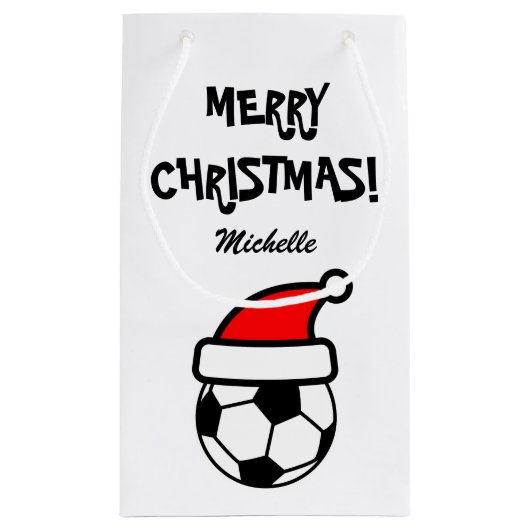 Persoonlijk grappig kerstfeest met voetbal klein cadeauzakje (Achterkant)