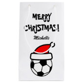 Persoonlijk grappig kerstfeest met voetbal klein cadeauzakje (Voorkant)