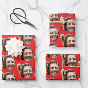Persoonlijk Grappig Rood Op Maat Gemaakte Gezichts Inpakpapier Vel
