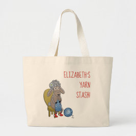 Persoonlijk grappig schaap breister met garen grote tote bag