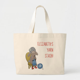 Persoonlijk grappig schaap breister met garen grote tote bag