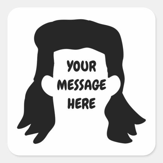Persoonlijk grappige mullet-illustratiebericht vierkante sticker (Voorkant)