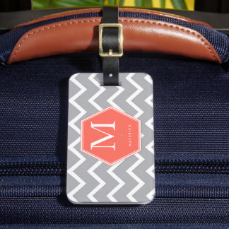 Persoonlijk Grijs Chevron Koraal Zeshoekig Monogra Bagagelabel
