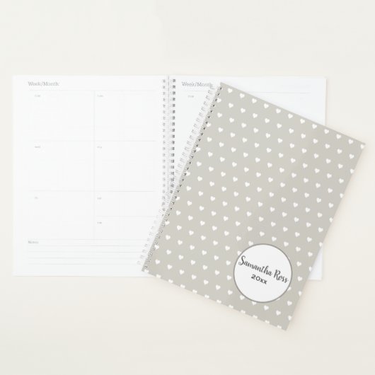 Persoonlijk grijs met wit hartpatroon planner (Display)