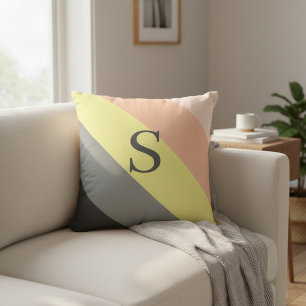 Persoonlijk Grijze en Perzik Gestreepte Monogram Kussen