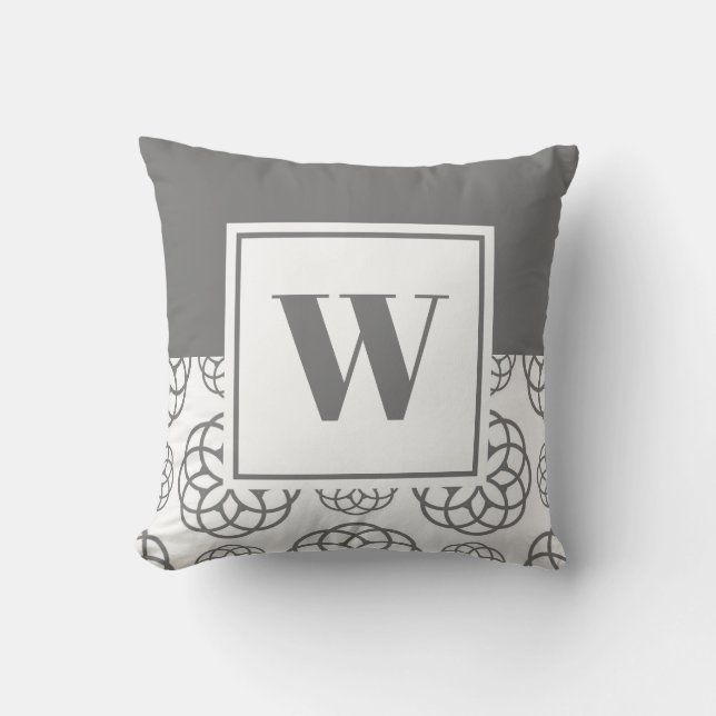 Persoonlijk Grijze Witte Patroon Monogram Kussen (Voorkant)
