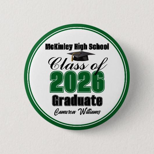 Persoonlijk groen afstudeerfeest klas 2026 ronde button 5,7 cm (Voorkant)