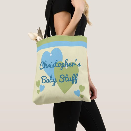 Persoonlijk groen- en blauw-baby-speelgoed tote bag (Dichtbij)