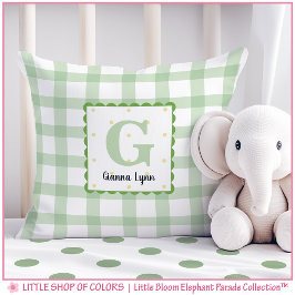 Persoonlijk groen geruit monogram kinderkamer kussen