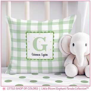 Persoonlijk groen geruit monogram kinderkamer kussen