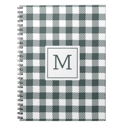 Persoonlijk groen gingham geruit monogram notitieboek (Voorkant)