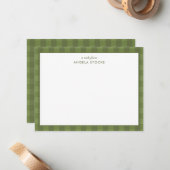 Persoonlijk groen gingham notitiekaartje (Voorkant / Achterkant in situ)