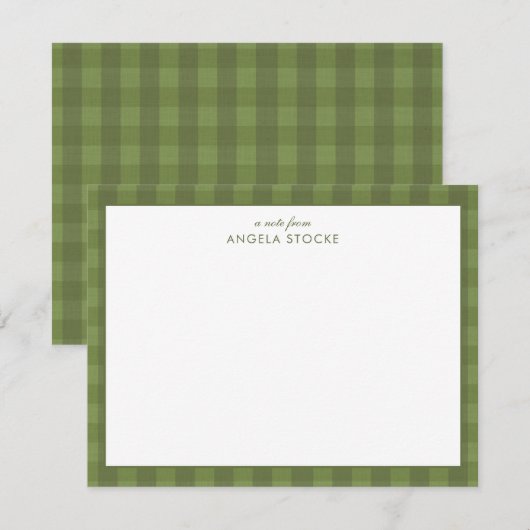 Persoonlijk groen gingham notitiekaartje (Voorkant / Achterkant)