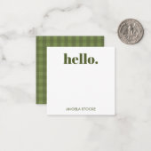 Persoonlijk groen gingham notitiekaartje (Voorkant / Achterkant in situ)