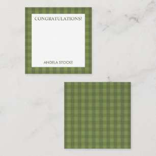 Persoonlijk groen gingham notitiekaartje