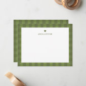 Persoonlijk groen gingham notitiekaartje (Voorkant / Achterkant in situ)