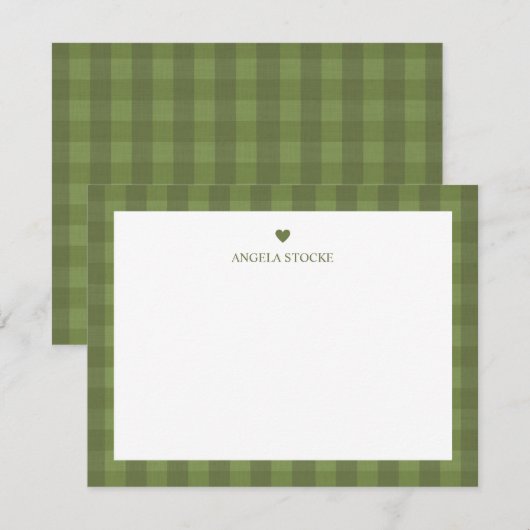 Persoonlijk groen gingham notitiekaartje (Voorkant / Achterkant)