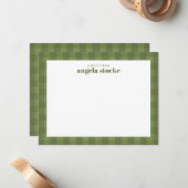 Persoonlijk groen gingham ruit notitiekaartje (Voorkant / Achterkant in situ)
