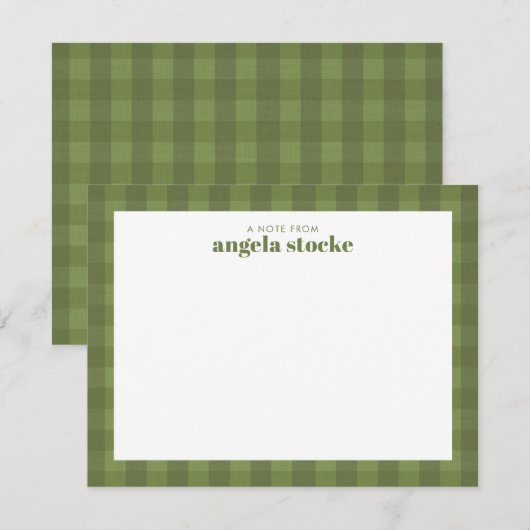 Persoonlijk groen gingham ruit notitiekaartje (Voorkant / Achterkant)