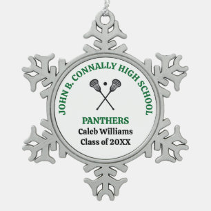 Persoonlijk Groen Lacrosse-team Middelbare School Tin Sneeuwvlok Ornament