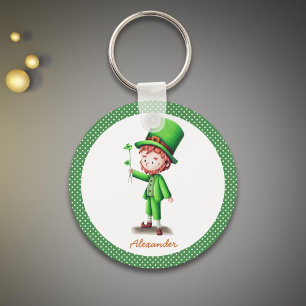 Persoonlijk Groen met Polka Dots Leprechaun Sleutelhanger