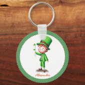 Persoonlijk Groen met Polka Dots Leprechaun Sleutelhanger (Voorkant)