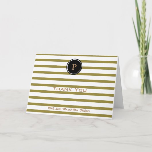 Persoonlijk Groen Striped Monogram Dank u Kaart (Voorkant)