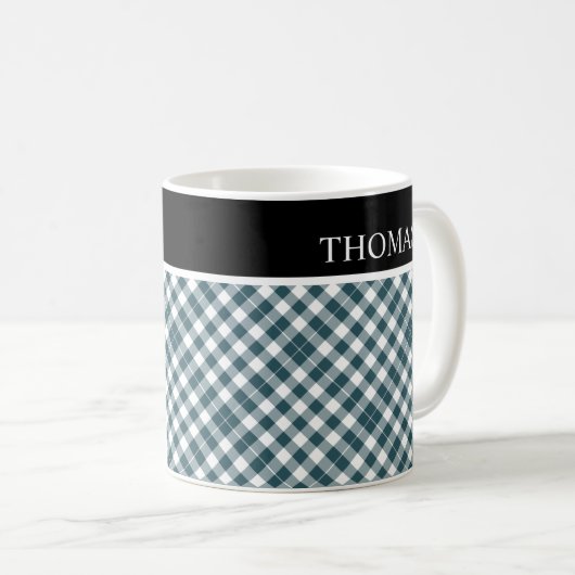 Persoonlijk groen-wit geruit aangepaste naam koffiemok (Voorkant rechts)
