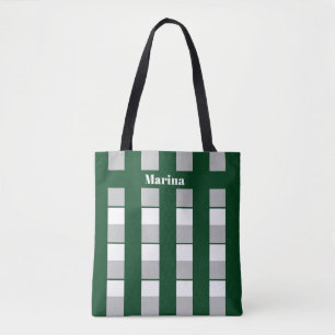 Persoonlijk groen & wit & grijs gestreept tote bag
