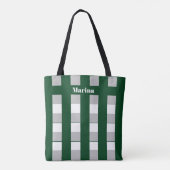 Persoonlijk groen & wit & grijs gestreept tote bag (Achterkant)
