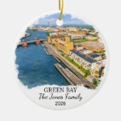 Persoonlijk Groene Baai Ornament, Aangepaste Wisco Keramisch Ornament (Voorkant)
