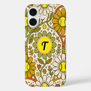 Persoonlijk Groovy Bloem Tennis Monogram iPhone 16 Hoesje