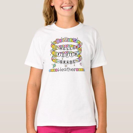 Persoonlijk 'Hallo Vijfde Klas' T-shirt (Voorkant)